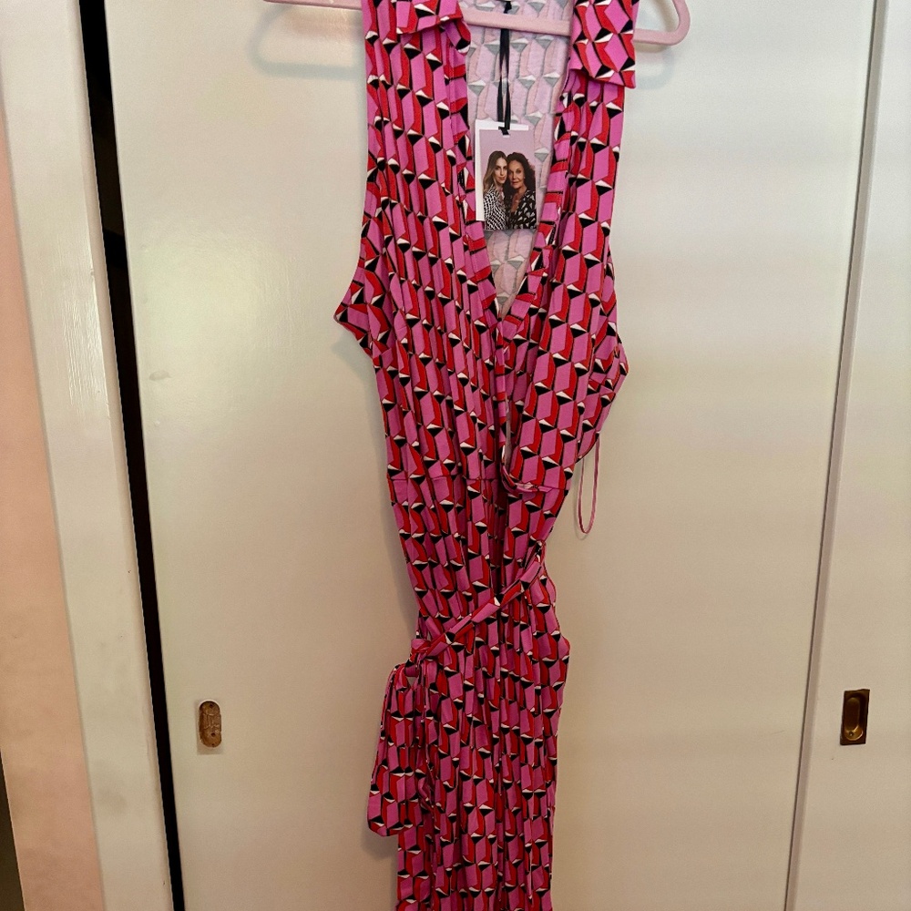 Diane Von Furstenberg DVF Target Sleeveless Pink Modern Geo Jumpsuit